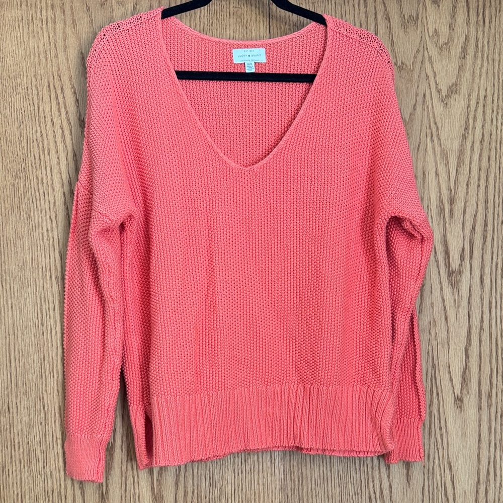 Lucky Brand Coral Knit V-Neck Sweater